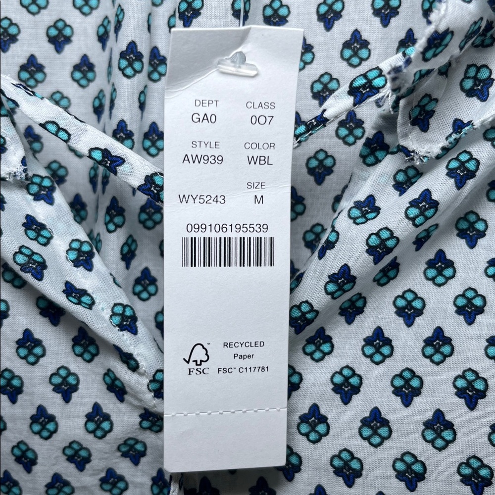 J.Crew Tie-front Ruffle Top in Blue Ribbon Block Print Organic Cotton NWT Medium - Picture 4 of 10